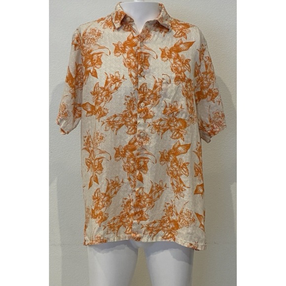 Club Room Other - Club Room Luxury Linen Shirt Men L Hibiscus Short Sleeve Button Up Preppy Resort